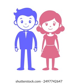 Man and woman simple icons. Concept for dating or searching for romantic partner on internet. Flat cartoon illustration.