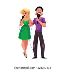 Man Woman Singing Duet Into Microphones Stock Vector (Royalty Free ...