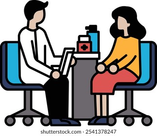 A man and a woman are sitting in chairs in front of a table. The man is holding a piece of paper and the woman is holding a bottle