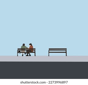 Man and woman sitting on benches in a park and talking. Outdoor lifestyle enjoying couple