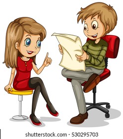 Man and woman sitting on chair illustration