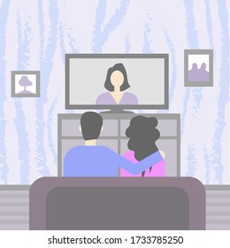A man and a woman sitting on a sofa watching a TV show.