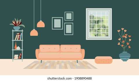 A man and a woman are sitting on the sofa and looking at the laptop screen. Freelance or studying concept. Young family