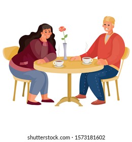 man and woman are sitting at the round table, date, business meeting, breakfast, friends, isolated object on a white background,