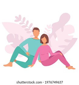 Man and woman are sitting together. Concept of relationship. Couple on a date. Vector illustration 