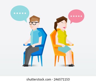 Man and Woman Sitting Together Vector Illustration