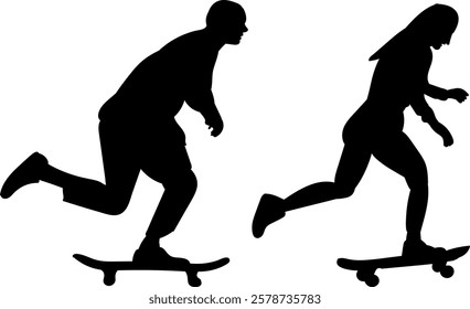 man and woman skateboarding vector