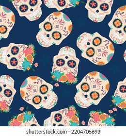 Man and woman skull pattern. Seamless vector for Mexican day of the death. Perfect for wrapping paper, textile, backgrounds