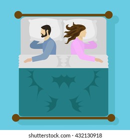 Man and woman sleeping in bed vector illustration