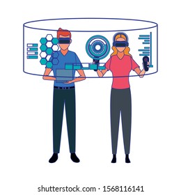 Man and woman with smartglasses design, Augmented reality virtual technology device and modern theme Vector illustration