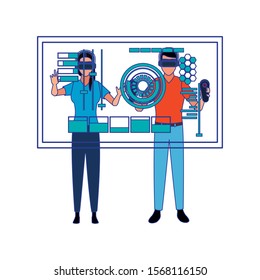 Man and woman with smartglasses design, Augmented reality virtual technology device and modern theme Vector illustration
