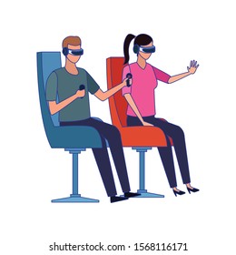 Man and woman with smartglasses design, Augmented reality virtual technology device and modern theme Vector illustration