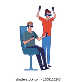 Man and woman with smartglasses design, Augmented reality virtual technology device and modern theme Vector illustration