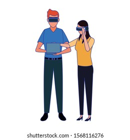 Man and woman with smartglasses design, Augmented reality virtual technology device and modern theme Vector illustration