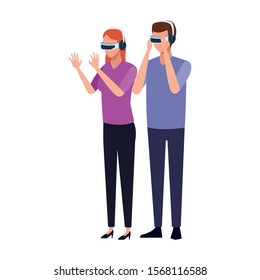 Man and woman with smartglasses design, Augmented reality virtual technology device and modern theme Vector illustration