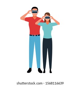 Man and woman with smartglasses design, Augmented reality virtual technology device and modern theme Vector illustration