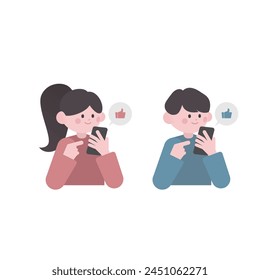 man woman smartphone sns illustration