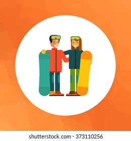 Man and woman with snowboards
