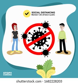 Man and Woman Social distancing. by maintain a distance with people in public is one way to prevent coronavirus outbreak. Wuhan China Novel Coronavirus 2019-nCoV prevention banner design vector