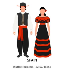 A man and a woman in Spanish folk costumes. Culture and traditions of Spain. Illustration, vector