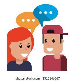 Man and woman with speech bubbles