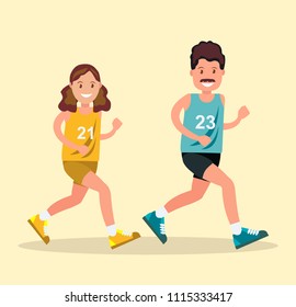 A man and a woman in sports clothes doing a run.