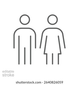 Man and Woman Standing Icon Thin Line Editable Stroke Outline Style for People or Public Signage Use