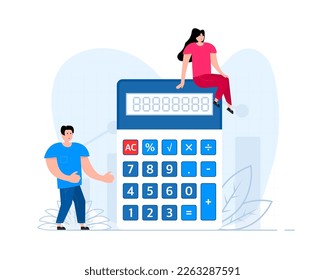 A man and a woman are standing near Calculator.