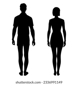 Man and woman standing together silhouette. Full Vector illustration