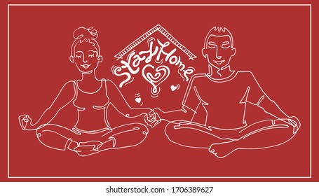 man and woman stay at home and do yoga together