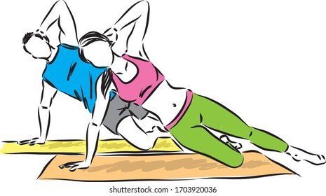 man and woman stretching fitness yoga posture vector illustration