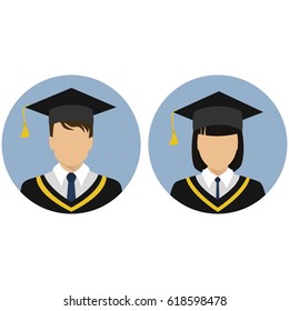 The man and the woman student education icons. College and University students. Flat design style. Stock vector.