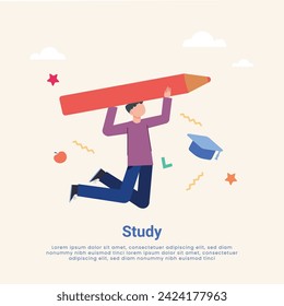 Man and woman studying  on books with laptop computers learning and educating themselves. Flat design vector illustration