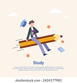 Man and woman studying  on books with laptop computers learning and educating themselves. Flat design vector illustration