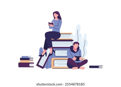 Man and woman studying together flat style illustration vector design