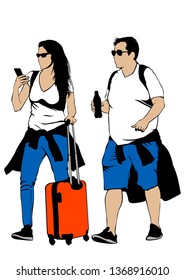 Man and woman with a suitcase at airport