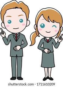 A man and a woman in suits.