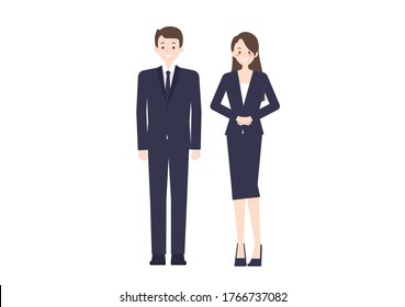 Man and woman in suits smiling