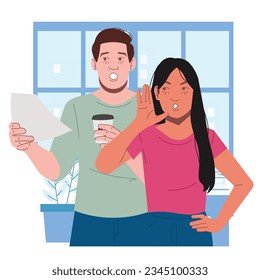 man woman surprised expression reading news in flat illustration