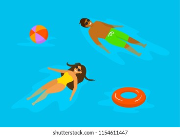 man and woman swimming relaxing in the pool