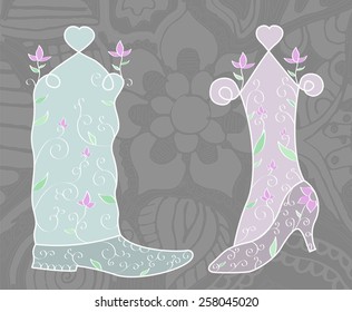 Man and woman swirl shoe, heart, wedding, vector, illustration 