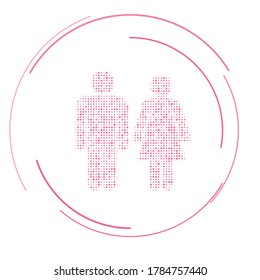 The man with woman symbol filled with pink dots. Vector illustration on white background