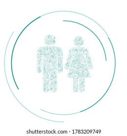 The man with woman symbol filled with teal dots. Vector illustration on white background