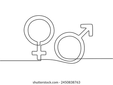 man and woman symbol one continuous line art gender equality