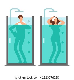 Man and woman take shower vector illustration