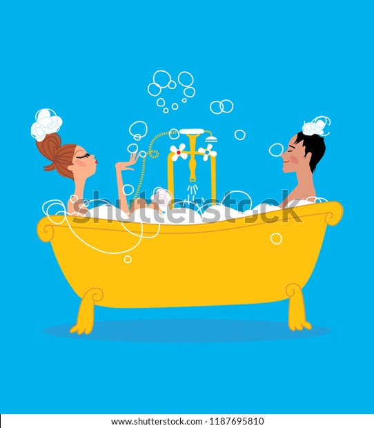 Man And Woman Taking A Bath In Vintage Style Bathtub Together Vector