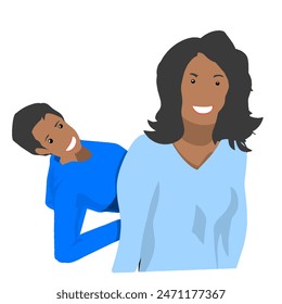 man and woman are taking a photo together without a background