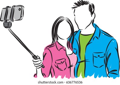 man and woman taking photo vector illustration