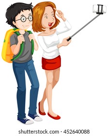 Man and woman taking selfie illustration