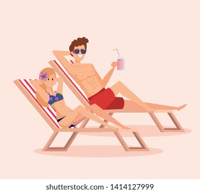 man and woman taking sun in the tanning chair